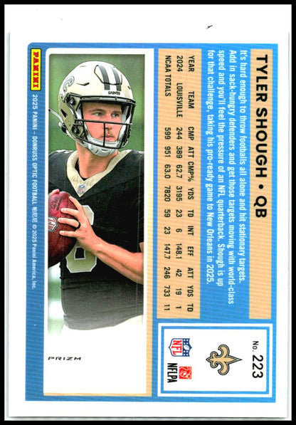 2025 Donruss Optic Purple Shock #223 Tyler Shough Rookie New Orleans Saints