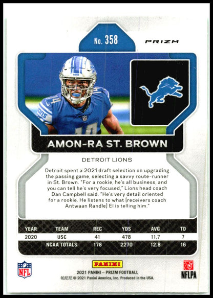 2021 Panini Prizm Neon Green Pulsar #358 Amon-Ra St. Brown Rookie Detroit Lions
