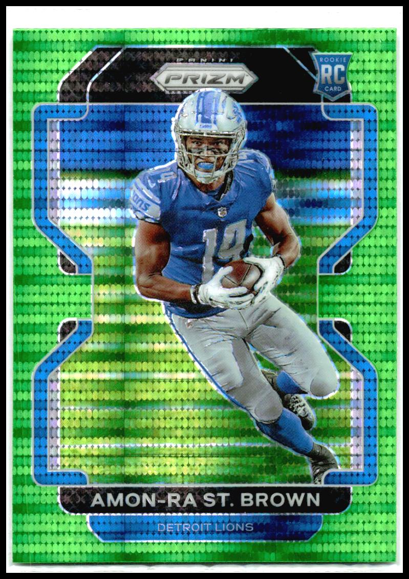 2021 Panini Prizm Neon Green Pulsar #358 Amon-Ra St. Brown Rookie Detroit Lions
