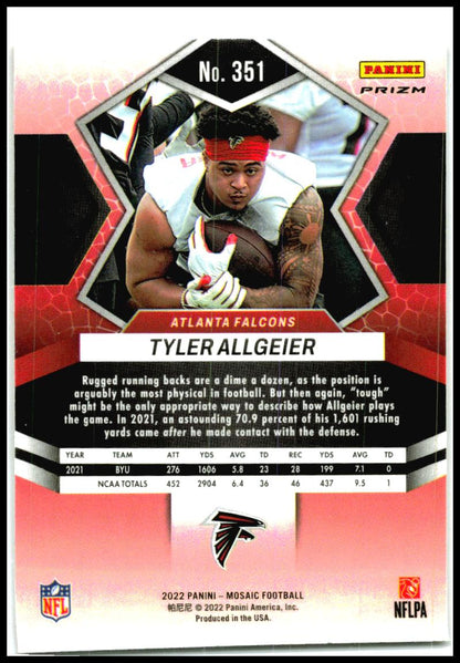 2022 Panini Mosaic Honeycomb #351 Tyler Allgeier Rookie Atlanta Falcons