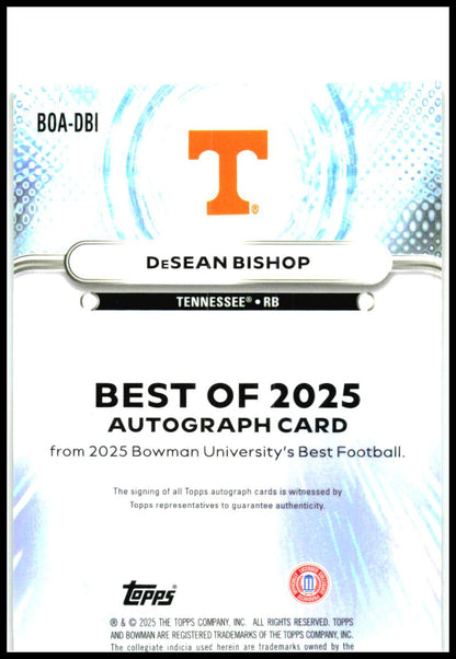 2025 Bowman U Best Best Of 2025 Auto #BOA-DBI DeSean Bishop Auto Tennessee