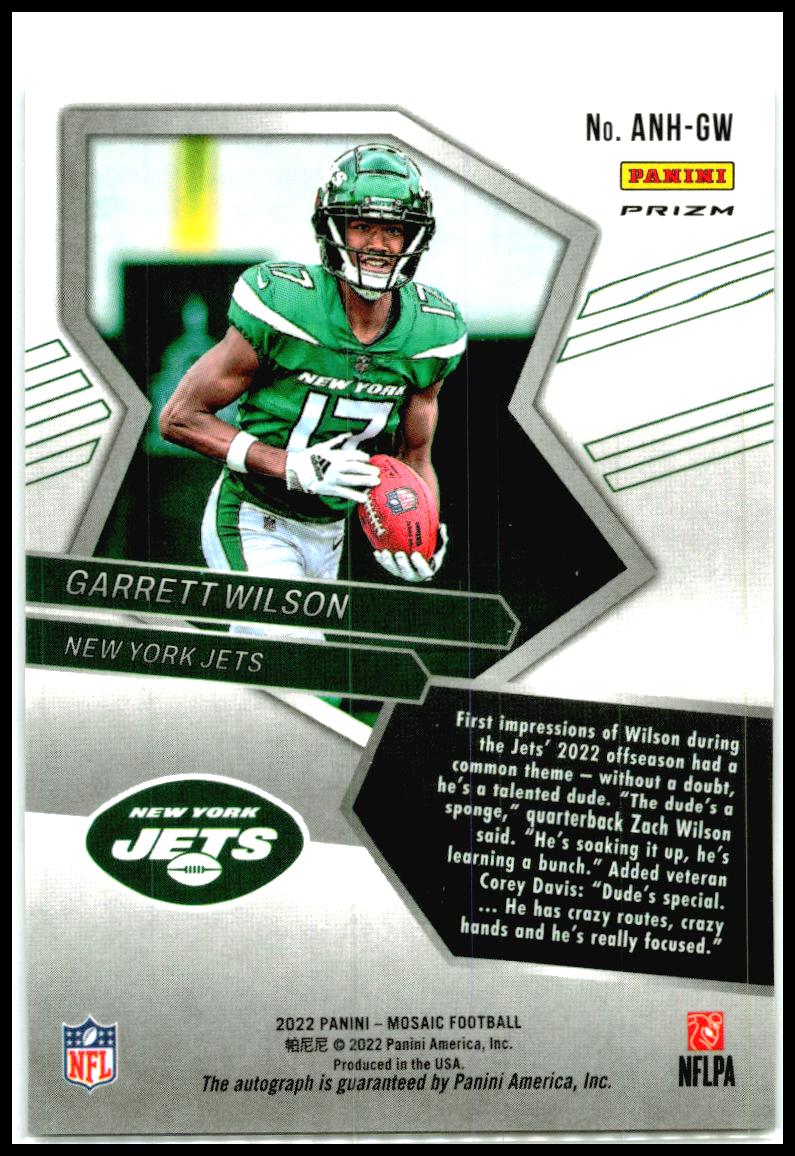 2022 Panini Mosaic Auto No Huddle #ANH-GW Garrett Wilson Auto Jets