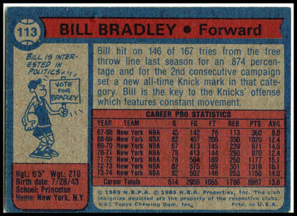 1974-75 Topps #113 Bill Bradley New York Knicks