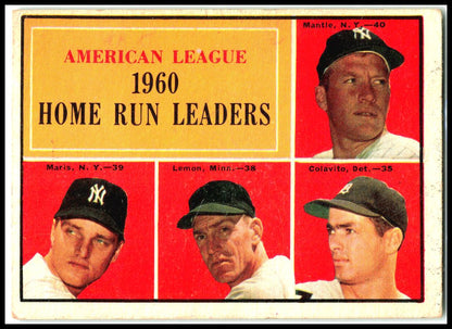 1961 Topps #44 Mickey Mantle Roger Maris AL Home Run Leaders Vintage Yankees VG