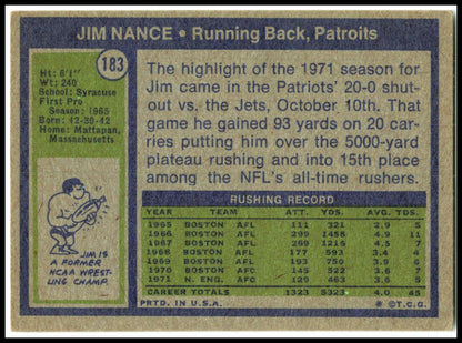 1972 Topps #183 Jim Nance New England Patriots