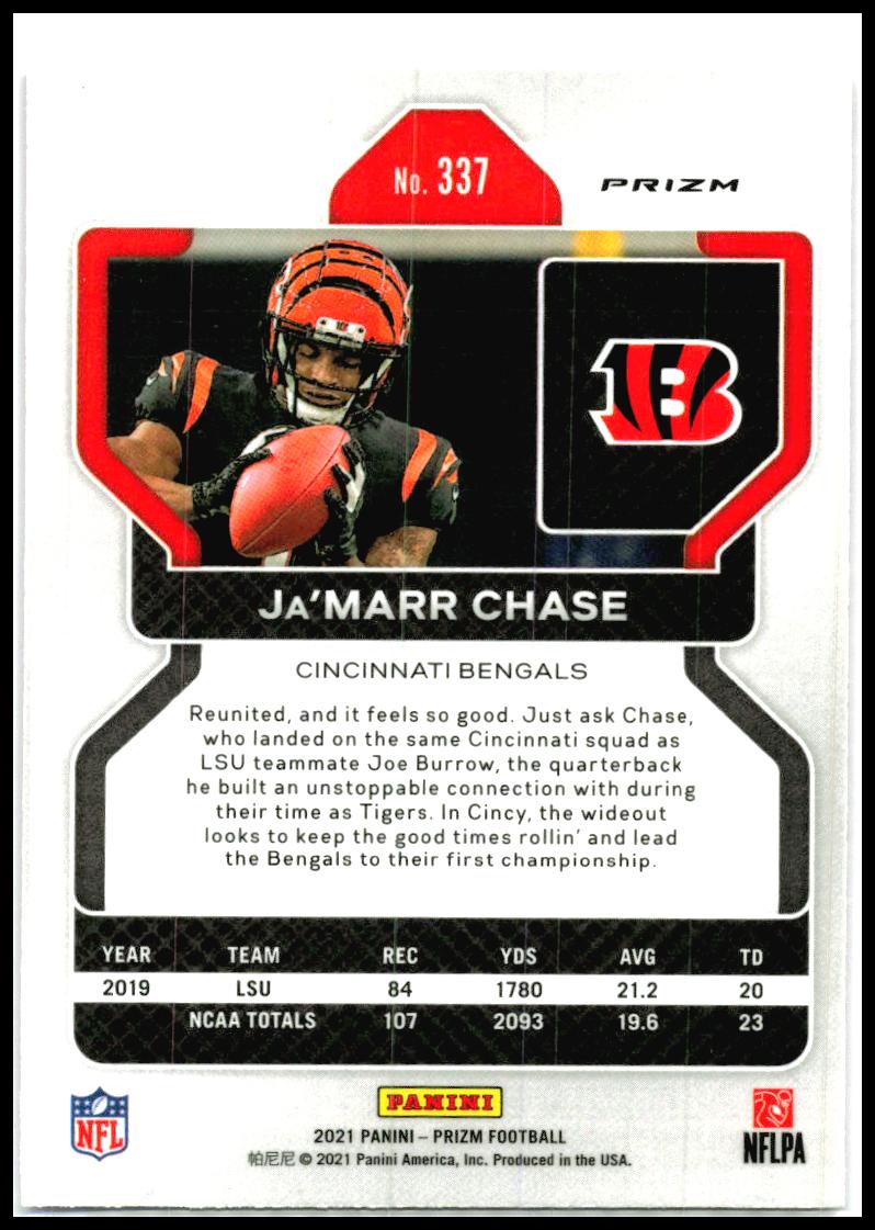 2021 Panini Prizm Pink #337 Ja'Marr Chase Rookie Cincinnati Bengals