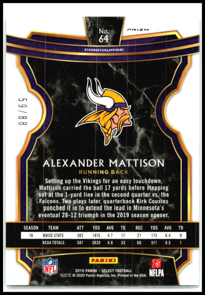 2019 Panini Select Dragon Scale Prizm #64 Alexander Mattison Rookie Vikings