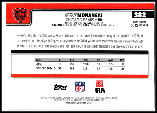 2025 Topps Chrome Pink Wave Refractor #382 Kyle Monangai Rookie Bears