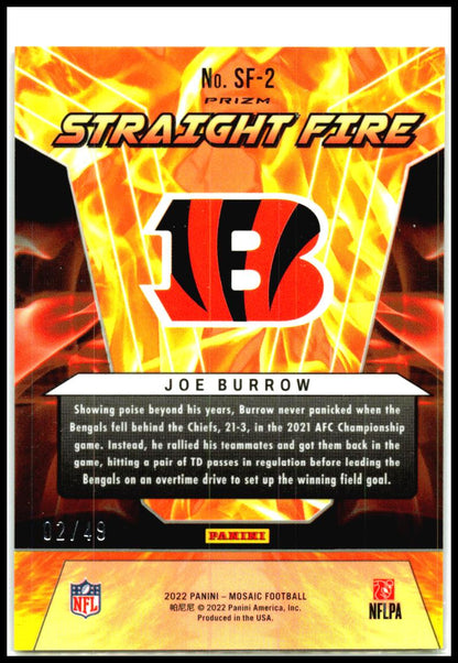 2022 Panini Mosaic Straight Fire Mosaic Purple #SF-2 Joe Burrow Bengals