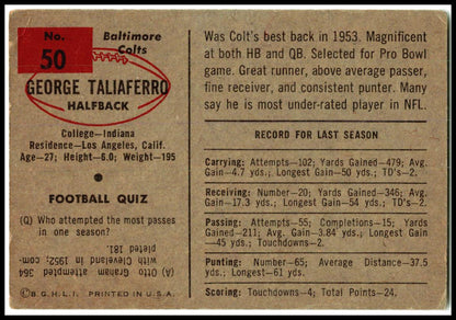 1954 Bowman #50 George Taliaferro Baltimore Colts