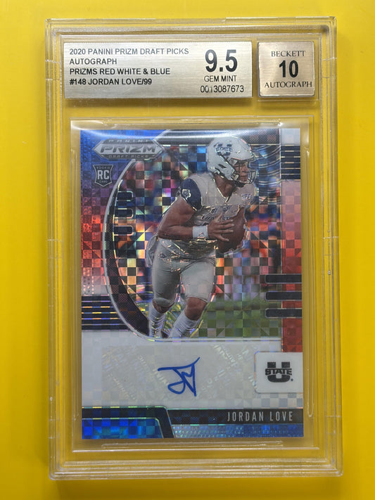 2020 Panini Prizm Draft Picks Auto Red White and Blue /99 #148 Jordan Love