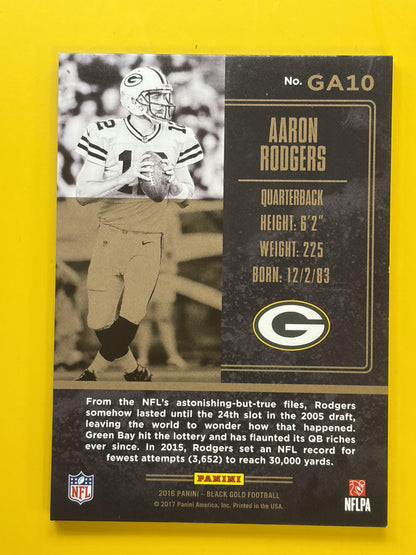 2016 Panini Black Gold Golden Arms Holo Gold #GA10 Aaron Rodgers Packers