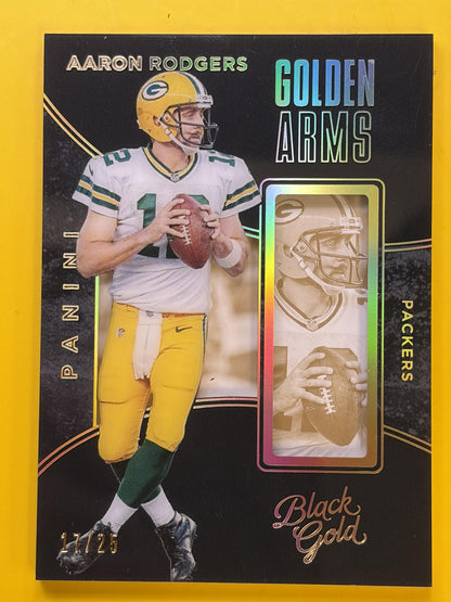 2016 Panini Black Gold Golden Arms Holo Gold #GA10 Aaron Rodgers Packers