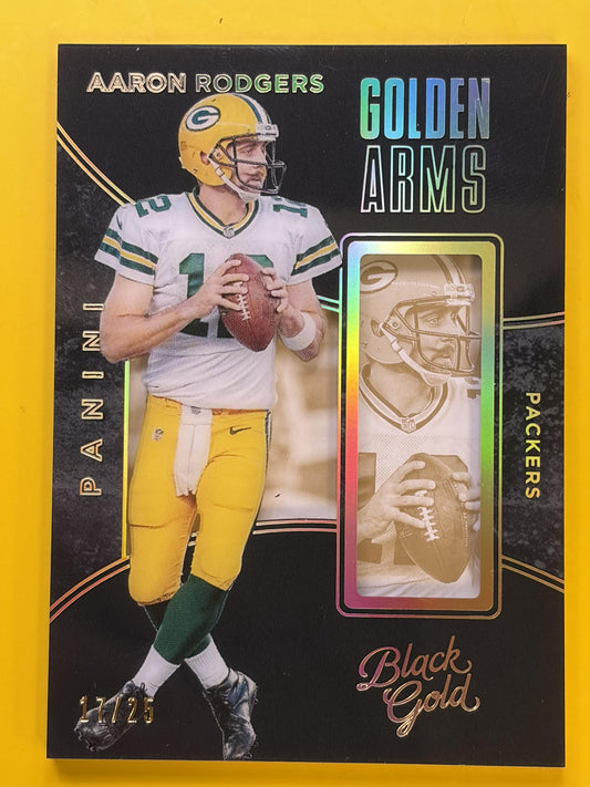 2016 Panini Black Gold Golden Arms Holo Gold #GA10 Aaron Rodgers Packers
