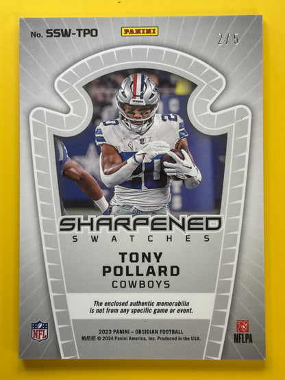 2023 Panini Obsidian Sharpened Swatches #/5 #SSW-TPO Tony Pollard Dallas Cowboys