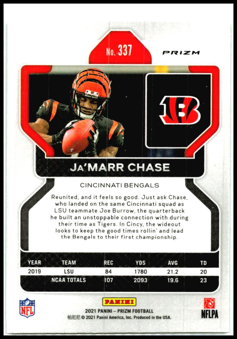 2021 Panini Prizm Green #337 Ja'Marr Chase Rookie Cincinnati Bengals