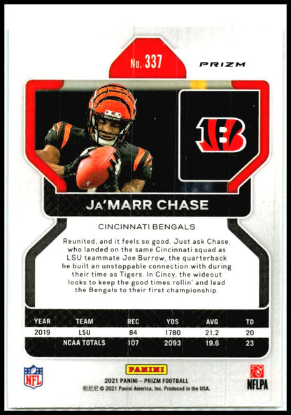 2021 Panini Prizm Green #337 Ja'Marr Chase Rookie Cincinnati Bengals
