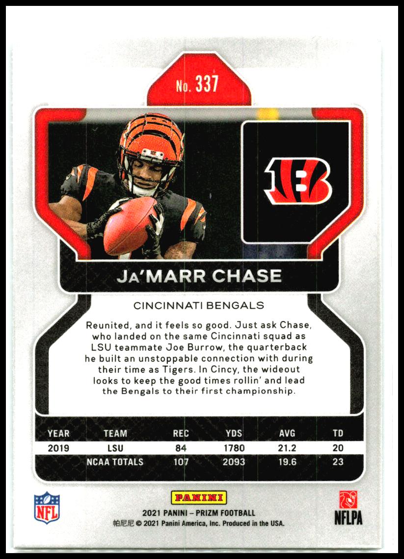 2021 Panini Prizm #337 Ja'Marr Chase Rookie Cincinnati Bengals