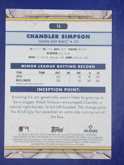 2025 Topps Inception Green #73 Chandler Simpson Rookie Tampa Bay Rays