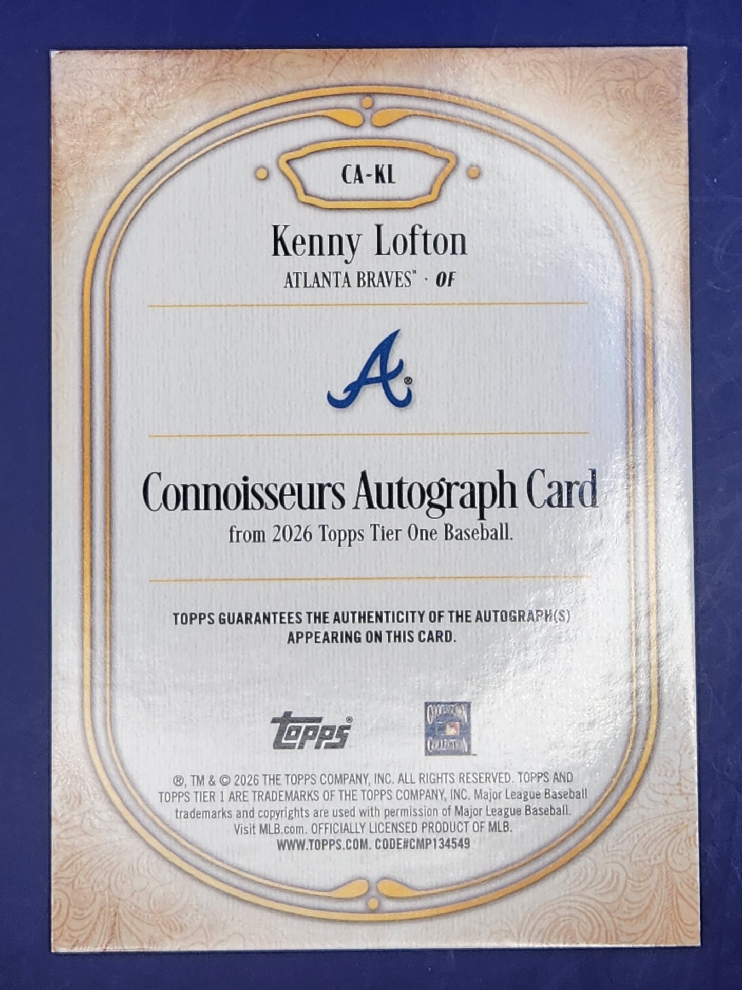 2026 Topps Tier One Blue Auto #/49 #CA-KL Kenny Lofton Auto Braves