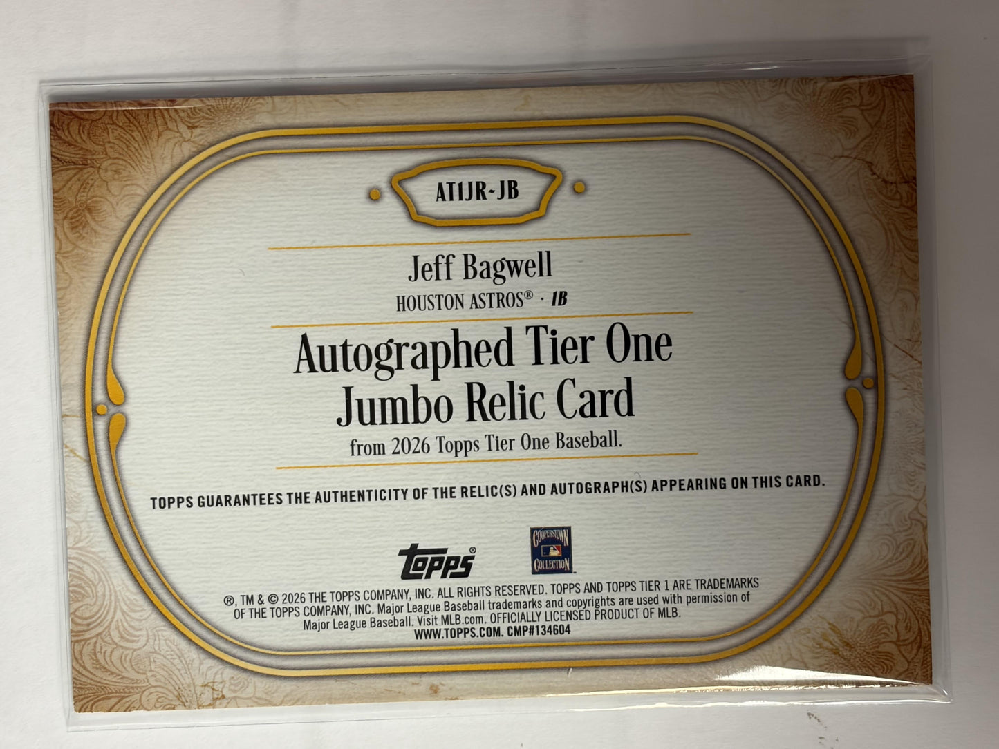 2026 Topps Tier One Jumbo Relic Auto Green #/199 #ATIJR-JB Jeff Bagwell Astro