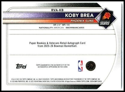 2025-26 Bowman Auto #RVA--KB Koby Brea RC AU Phoenix Suns