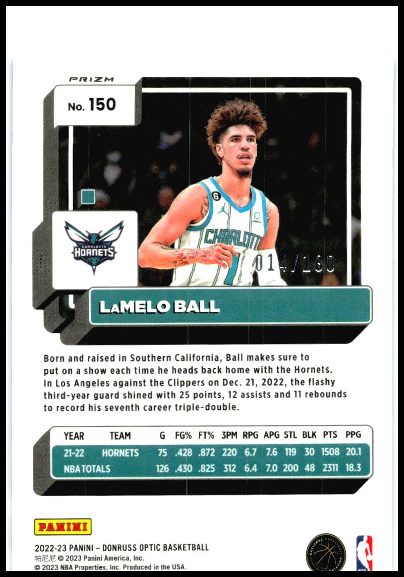 2022-23 Donruss Optic Blue Sparkle #150 LaMelo Ball #/180 Charlotte Hornets