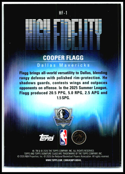2025-26 Topps Signature Class High Fidelity #HF-1 Cooper Flagg Dallas Mavericks