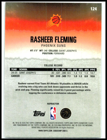 2025-26 Topps Signature Class Chrome Refractors #124 Rasheer Fleming RC Suns