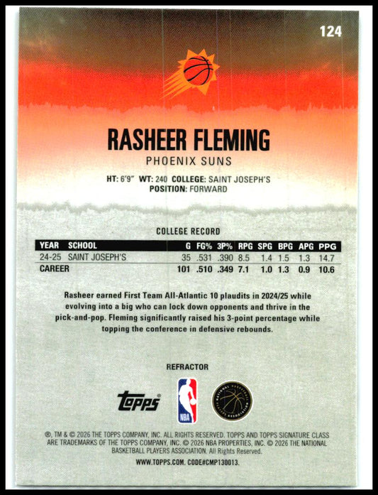 2025-26 Topps Signature Class Chrome Refractors #124 Rasheer Fleming RC Suns