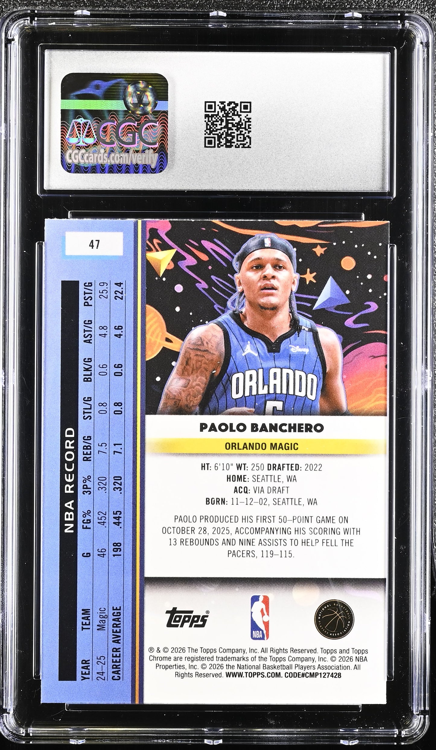 2025-26 Topps Chrome Cosmic Green Space Dust Refractor #47 Paolo Banchero Magic