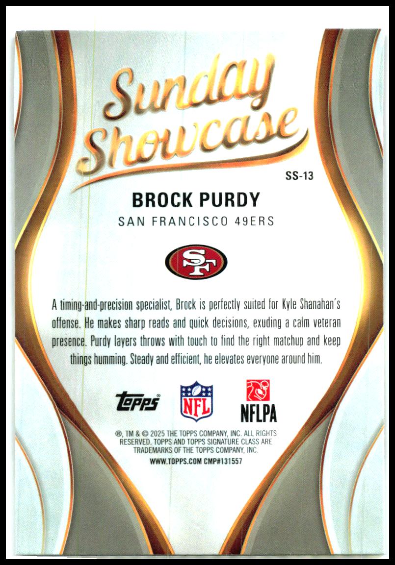 2025 Topps Signature Class Sunday Showcase Coral #SS-13 Brock Purdy 49ers