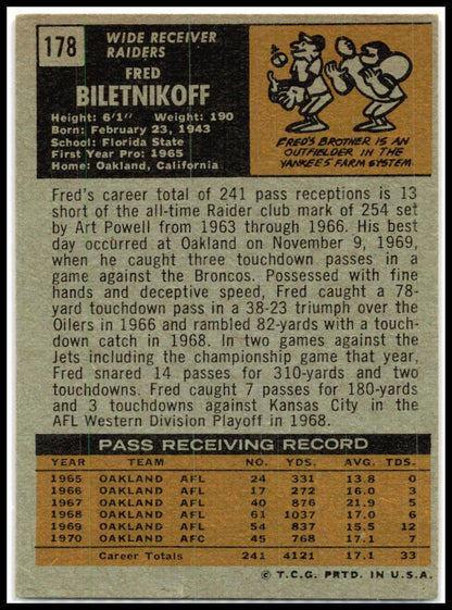 1971 Topps #178 Fred Biletnikoff Oakland Raiders