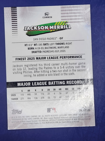 2026 Topps Finest Gold Geometric /50 #70 Jackson Merrill San Diego Padres