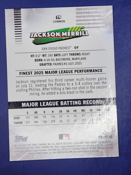 2026 Topps Finest Gold Geometric /50 #70 Jackson Merrill San Diego Padres