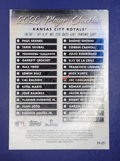 2026 Topps Finest Team Finest Purple #/75 #TF-21 Jac Caglianone Royals