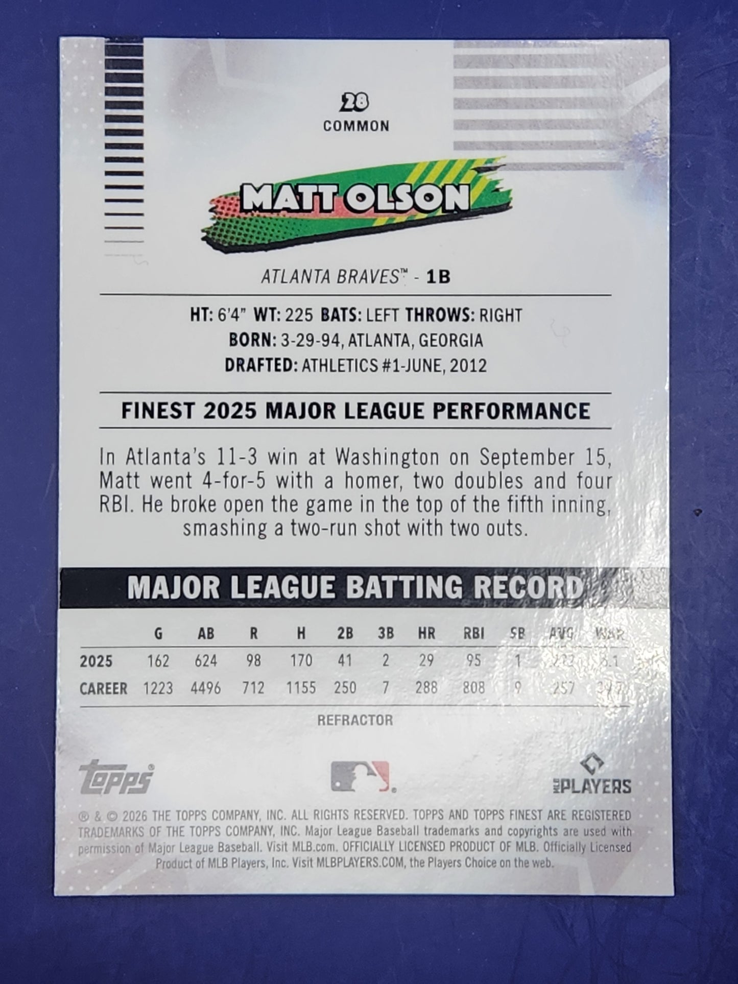 2026 Topps Finest Refractor #28 Matt Olson
