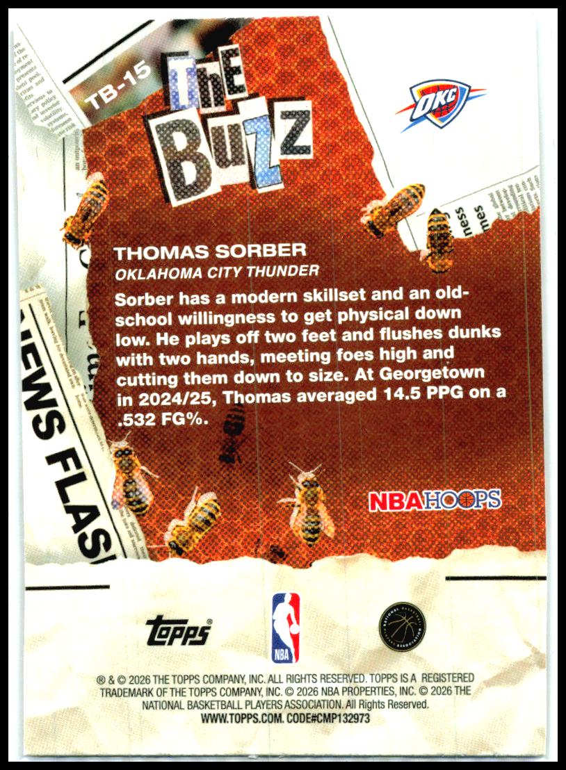 2025-26 Hoops The Buzz #TB-15 Thomas Sorber Oklahoma City Thunder