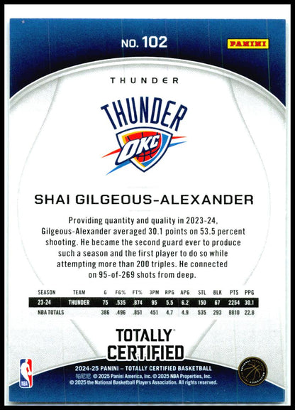 2024-25 Panini Totally Certified #102 Shai Gilgeous-Alexander Thunder