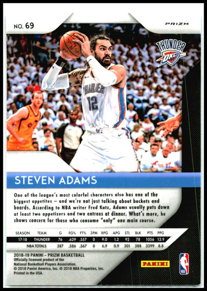 2018-19 Panini Prizm Prizms Silver #69 Steven Adams Oklahoma City Thunder