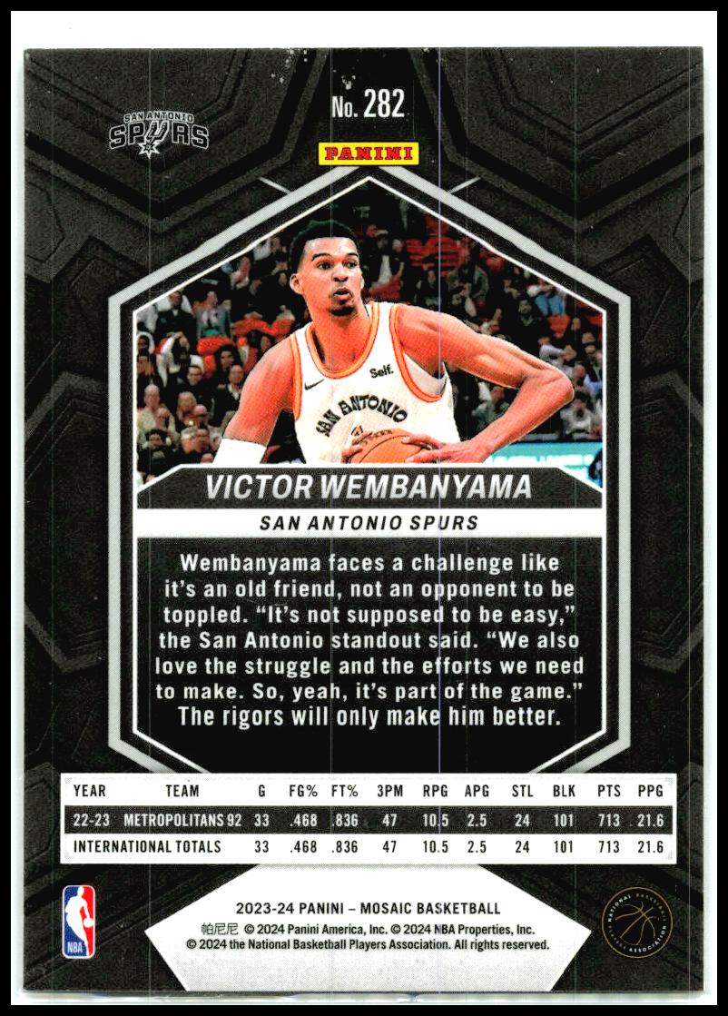 2023-24 Panini Mosaic #282 Victor Wembanyama San Antonio Spurs