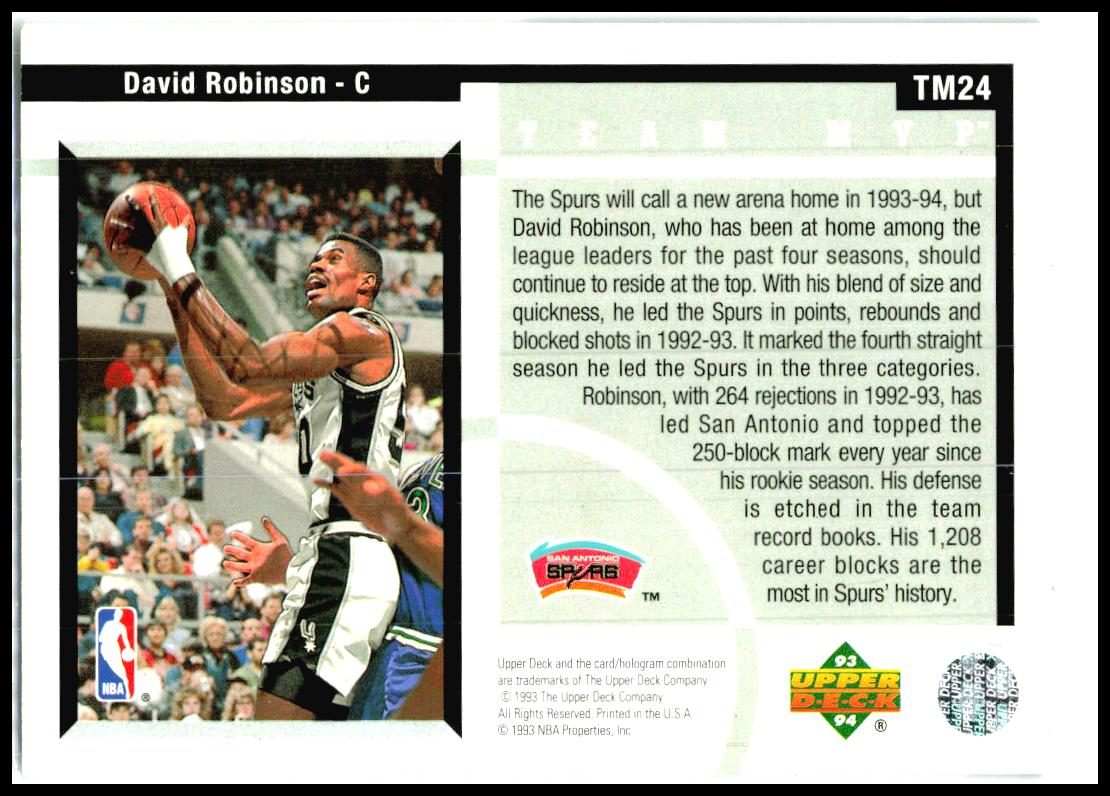 1993-94 Upper Deck Team MVP #TM24 David Robinson San Antonio Spurs