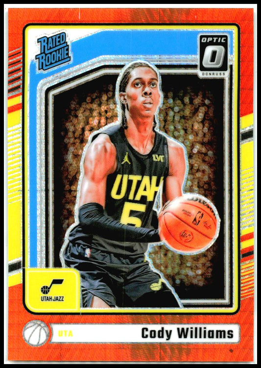 2024-25 Donruss Optic Hyper Orange #298 Cody Williams Rookie #/299 Utah Jazz