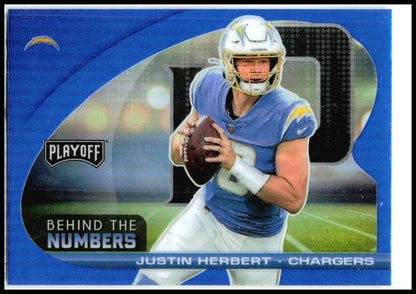 2021 Panini Playoff Behind the Numbers Blue #BTN-JHE Justin Herbert Chargers