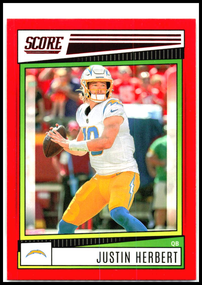 2022 Score Red #136 Justin Herbert Los Angeles Chargers