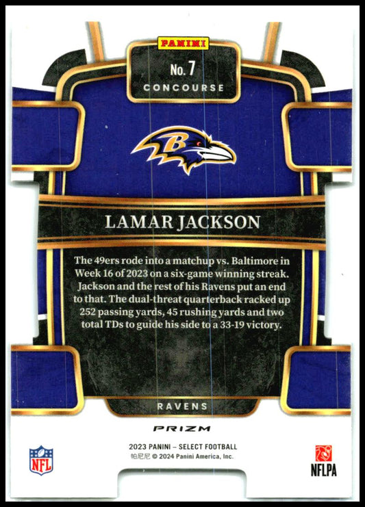 2023 Panini Select Silver Prizms Die Cuts #7 Lamar Jackson Baltimore Ravens