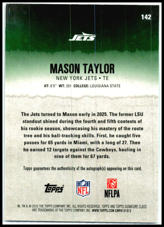 2025 Topps Signature Class Autographs Teal #142 Mason Taylor Rookie Auto Jets