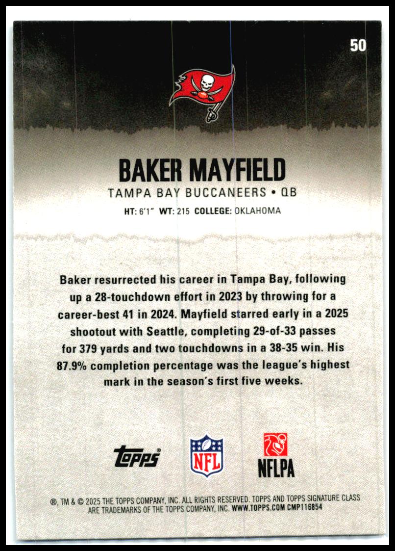 2025 Topps Signature Class Magenta #50 Baker Mayfield #/250 Tampa Bay Buccaneers