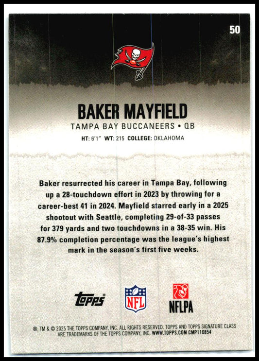 2025 Topps Signature Class Magenta #50 Baker Mayfield #/250 Tampa Bay Buccaneers