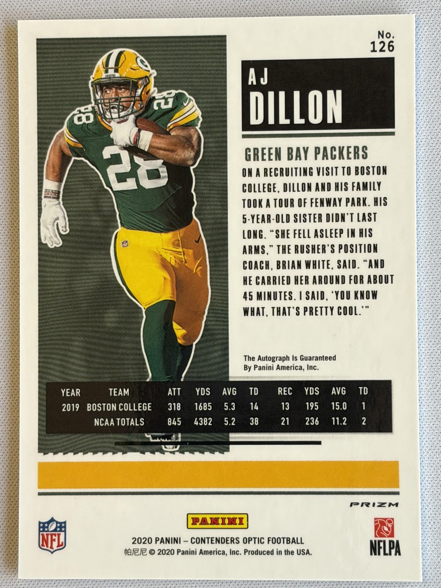 2020 Panini Contenders Optic Rookie Auto #126 AJ Dillon Rookie Auto Packers